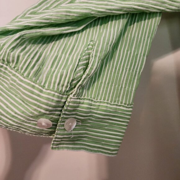 Ulla Popken plus size women 20-22 green stripes button down collared shirt - Picture 6 of 12